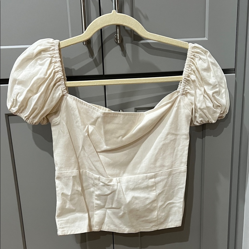With Jean Elegant Ivory Puff Sleeve Top